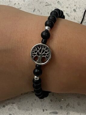 Matte Black Tree of Life Adjustable Macrame Beaded Bracelet